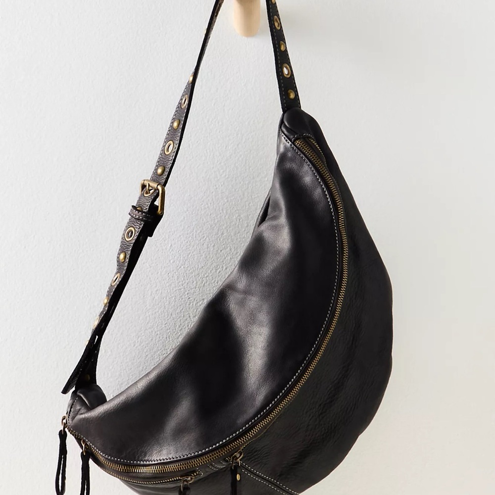 Free People Elegant Black Leather Crossbody Bag